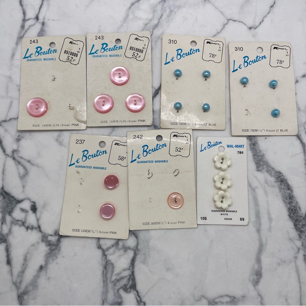 Vintage Le Bouton Buttons Pink White and Blue Sewing